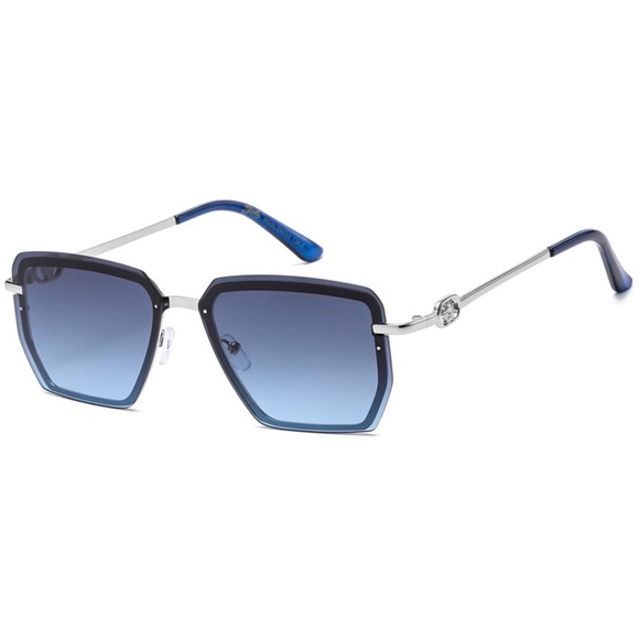 Aeliks Accessories - #40 Square Aviator Hidden Rim Sunglasses - Blue and Silver